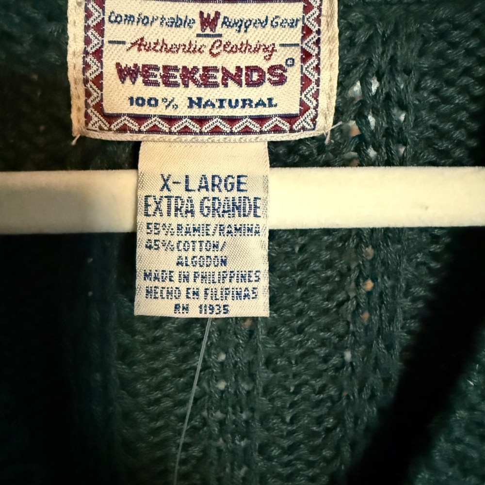 NWT Vintage Weekends Green Cable Knit V Neck Variety Sweater Size XL Deadstock - Picture 11 of 11